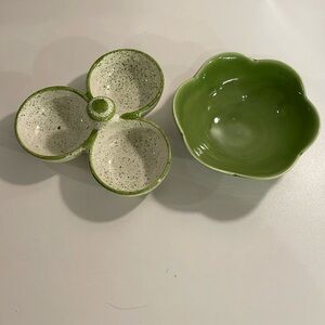 Set of 2 pottery dishes- condiment bowl and small bowl *see description*